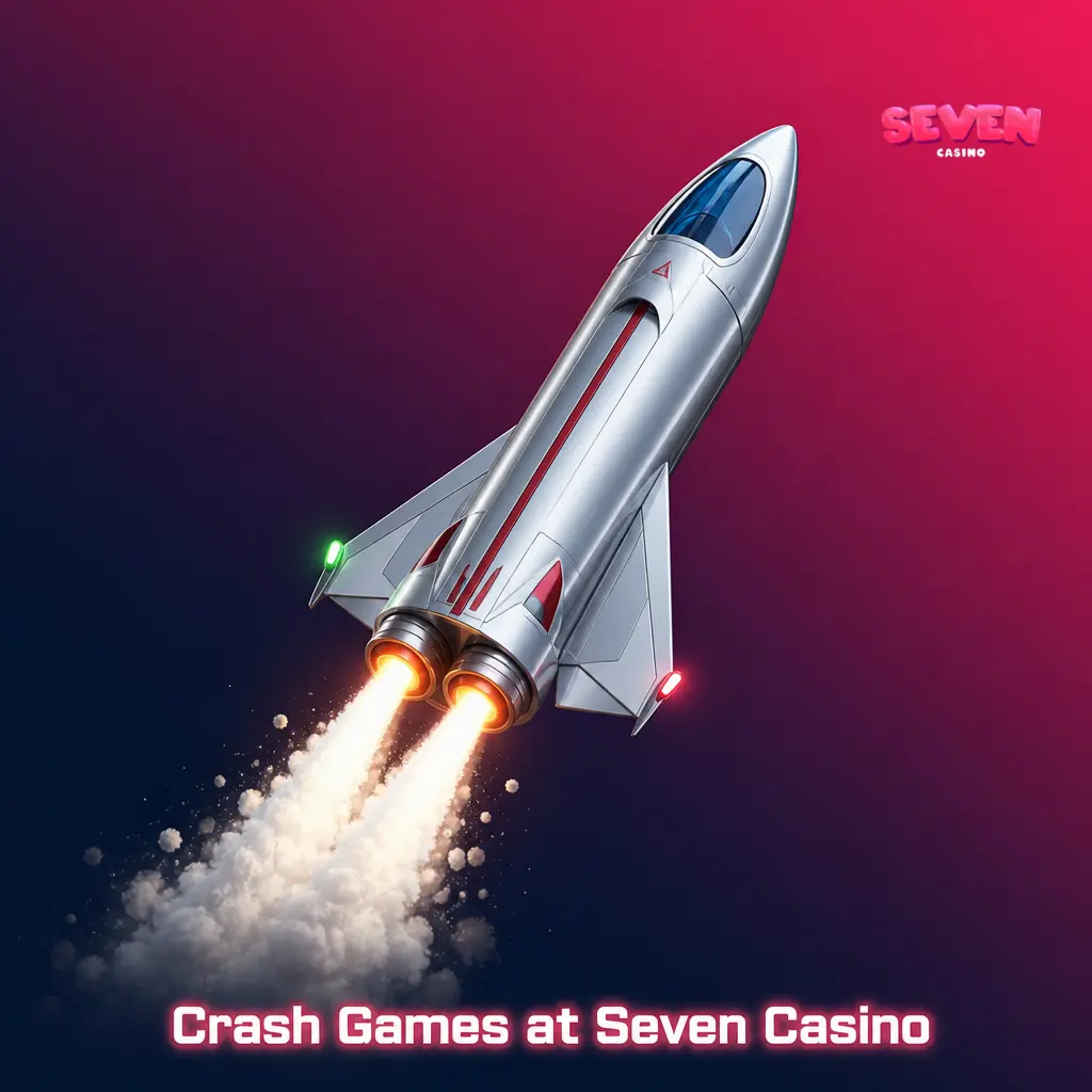 Crash games lobby at Seven Casino showing multiplier climbing before crash point on mobile