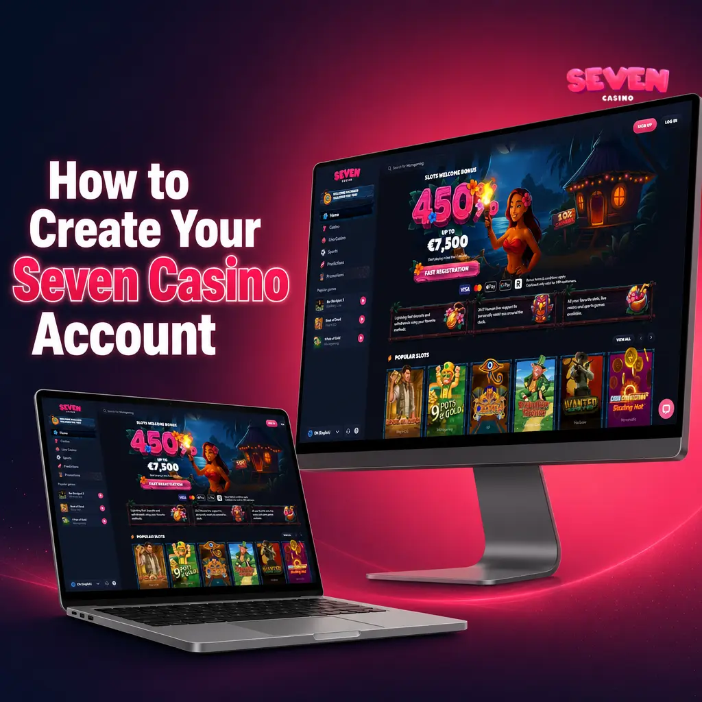 Seven Casino account registration steps showing email signup form and KYC verification process for Australian players