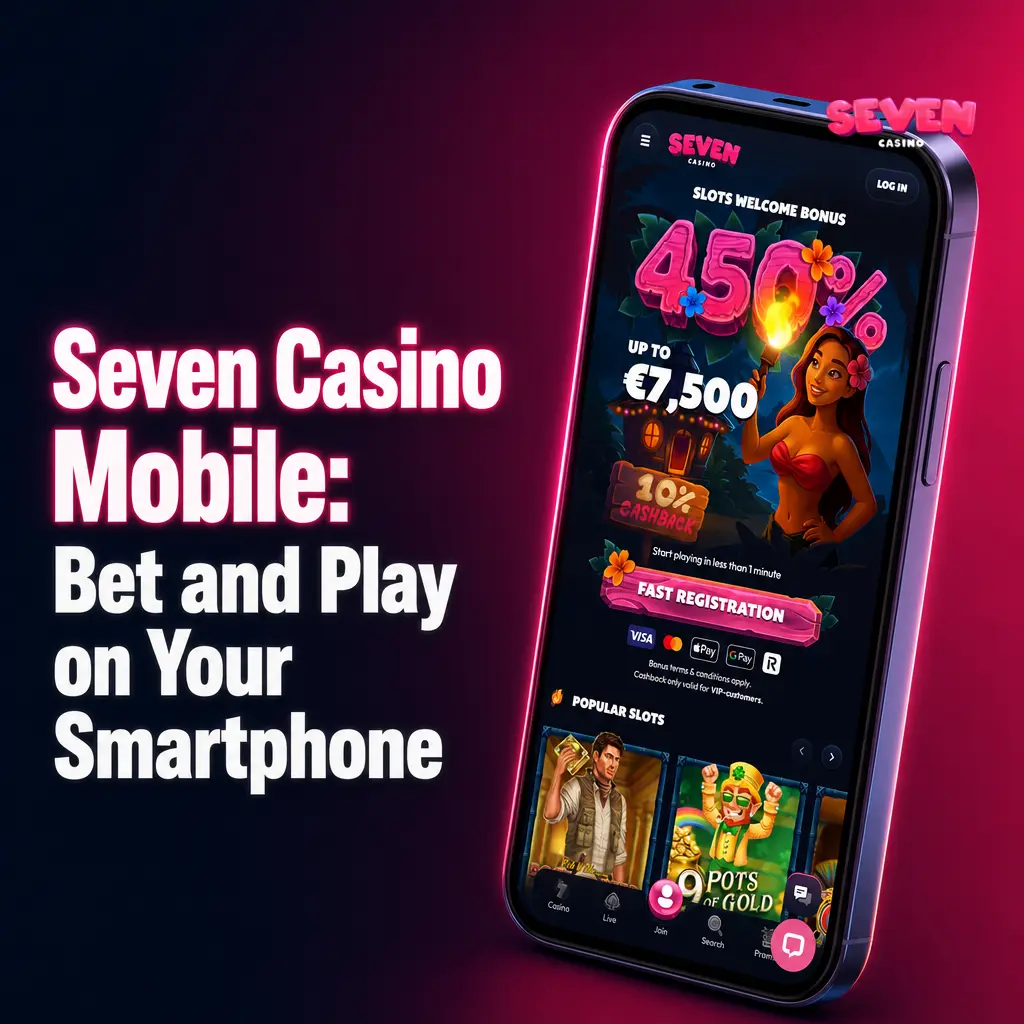 Seven Casino mobile app on smartphone showing sports betting, live casino, and pokies optimised for Australian networks