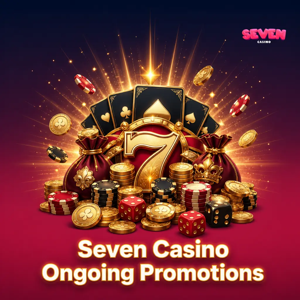 Seven Casino ongoing promotions including reload bonuses, cashback offers, free bets, Fortune Wheel, and accumulator boosts