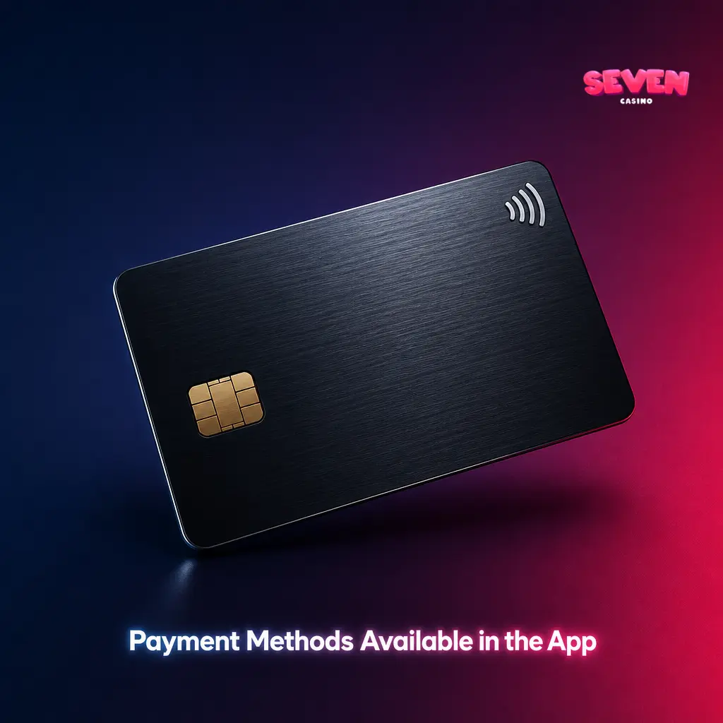 Seven Casino app payment methods table showing cards and crypto options with AUD limits and processing times for Australian players