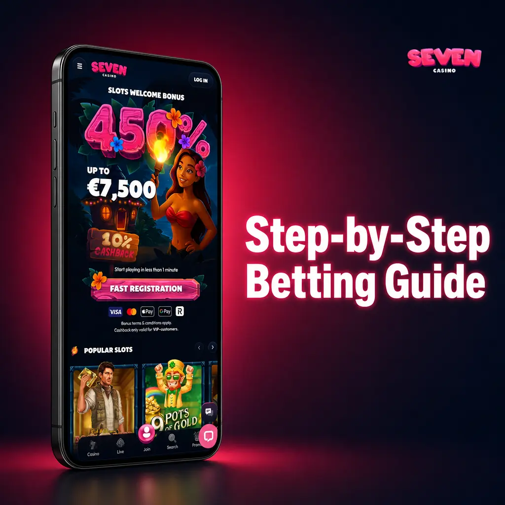 Step-by-step sports betting guide showing how to place a bet on Seven Casino app in under a minute