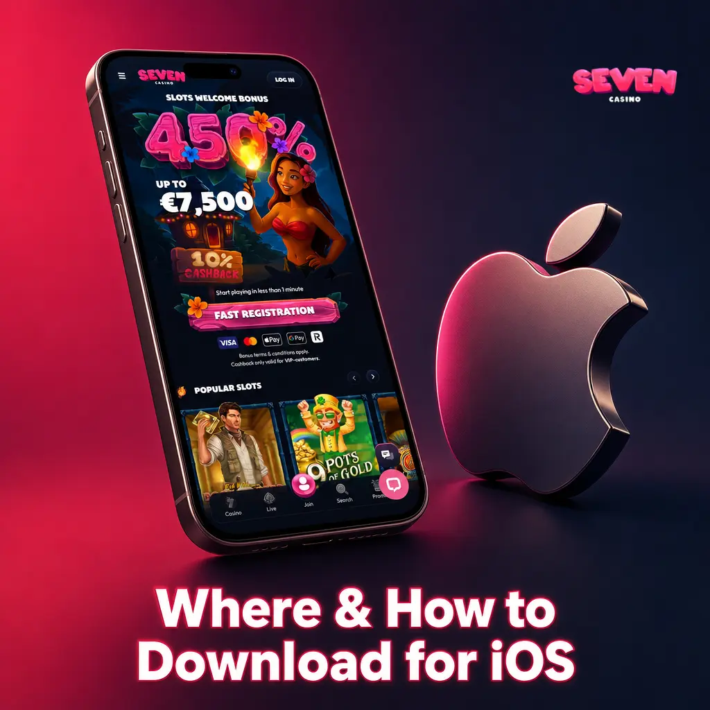 Seven Casino iOS app download options including App Store and PWA installation via Safari for Australian users